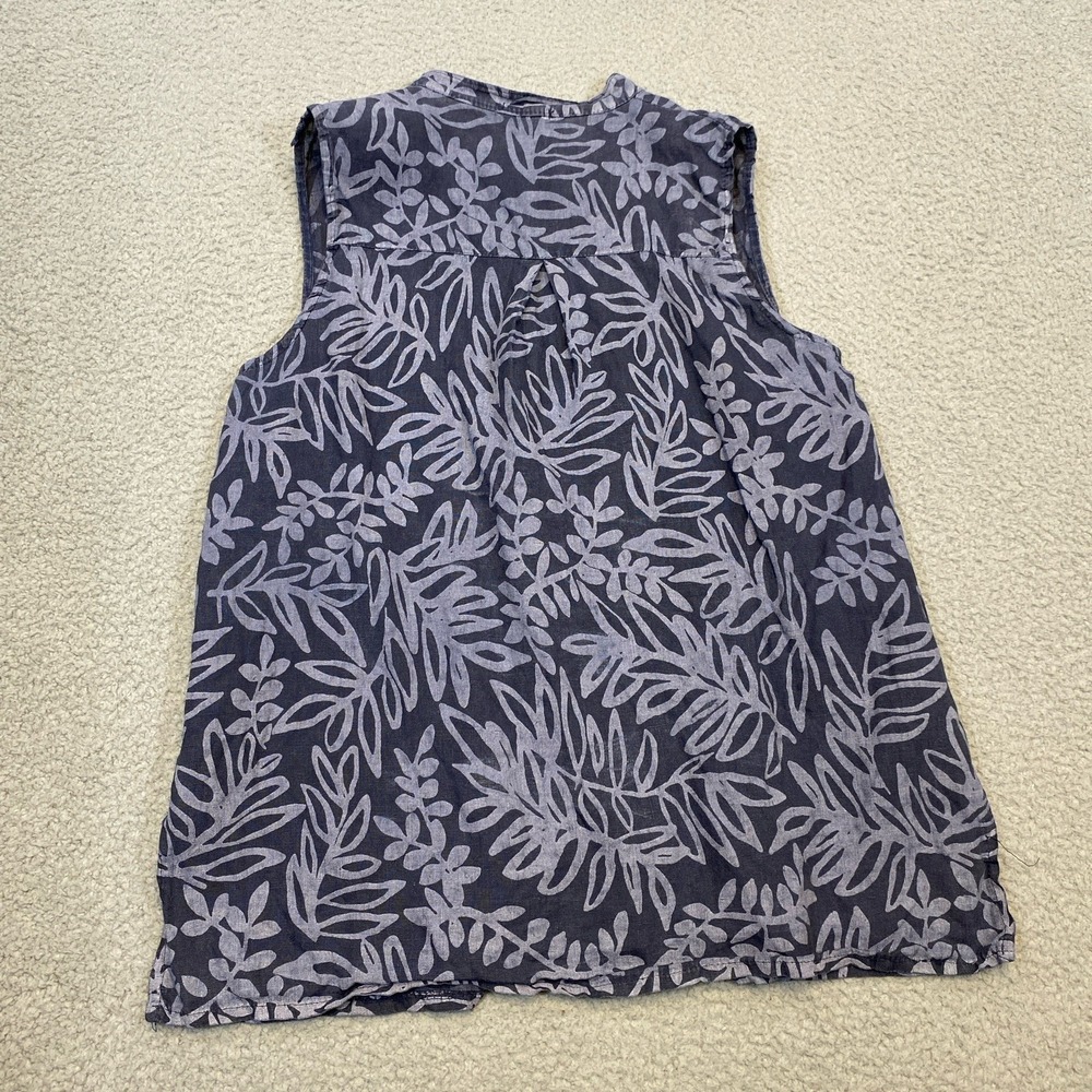 Lungo L'Arno Linen Tunic Women's  L Button Blue Floral Linen Sleeveless A Line